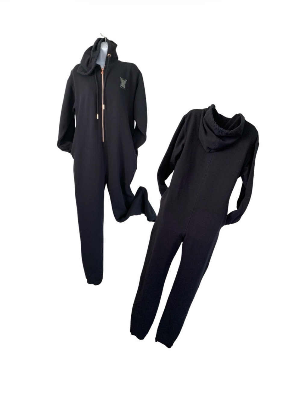 Savage X Fenty  forever Black Hooded Zip-Front  one piece Jumpsuit sz  S (4-6)